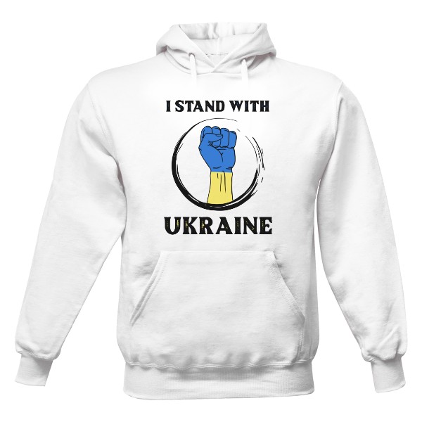 Pánská mikina s kapucí s potiskem I stand with Ukraine na mikině