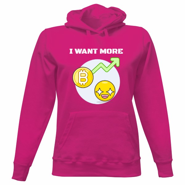 Dámská mikina s kapucí s potiskem I WANT MORE CYRPTO PROFITS