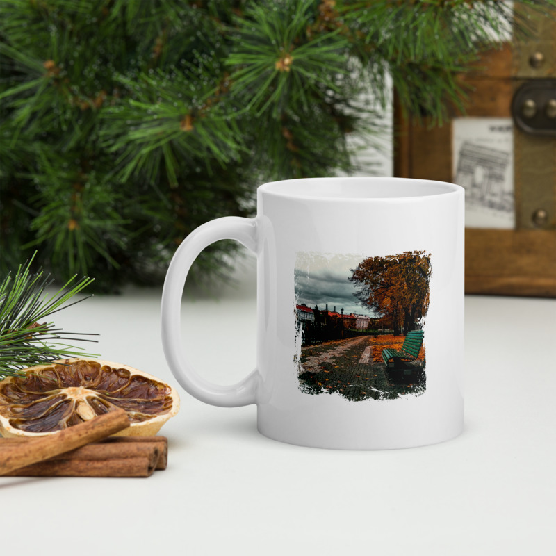 Hrnek malý bílý s potiskem HK - Lavička