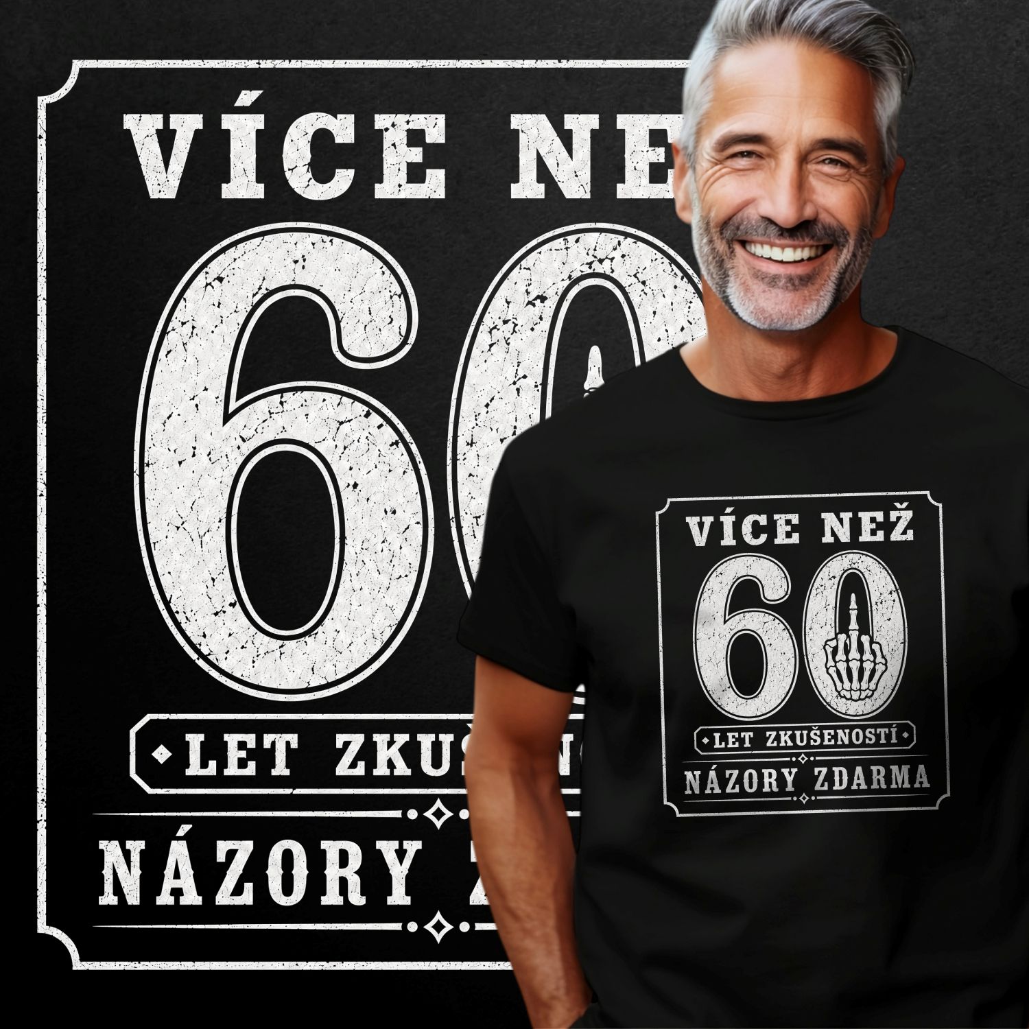 Tričko s potiskem Více než 60 let zkušeností - Názory zdarma