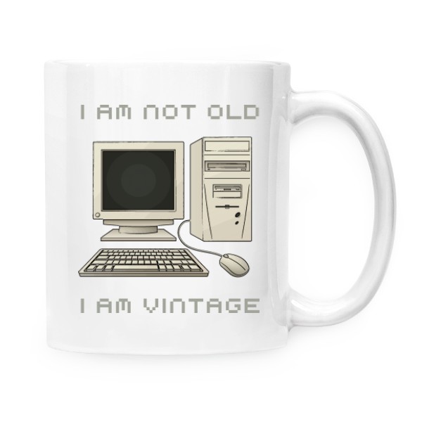Hrnek malý bílý s potiskem Im not old, Im vintage