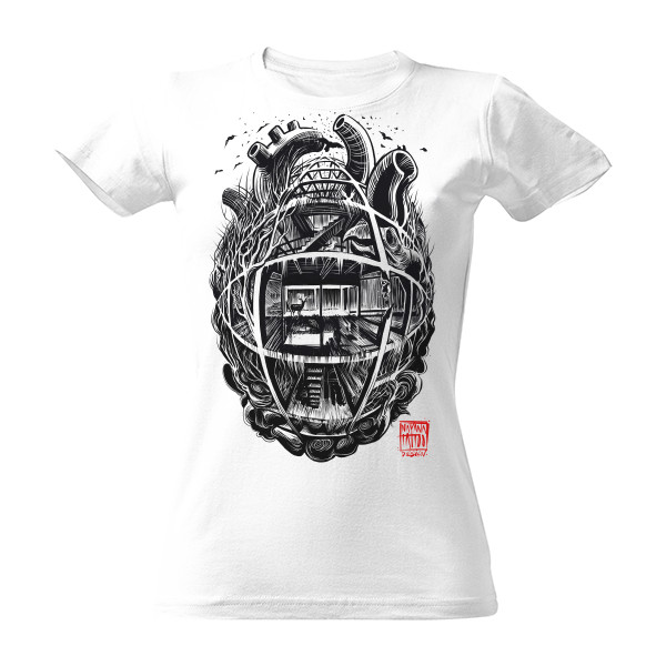 Tričko s potlačou Industriální srdce - dámské triko bílé volné