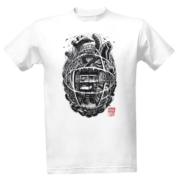 Industriální srdce - pánské triko - bílé T-shirt