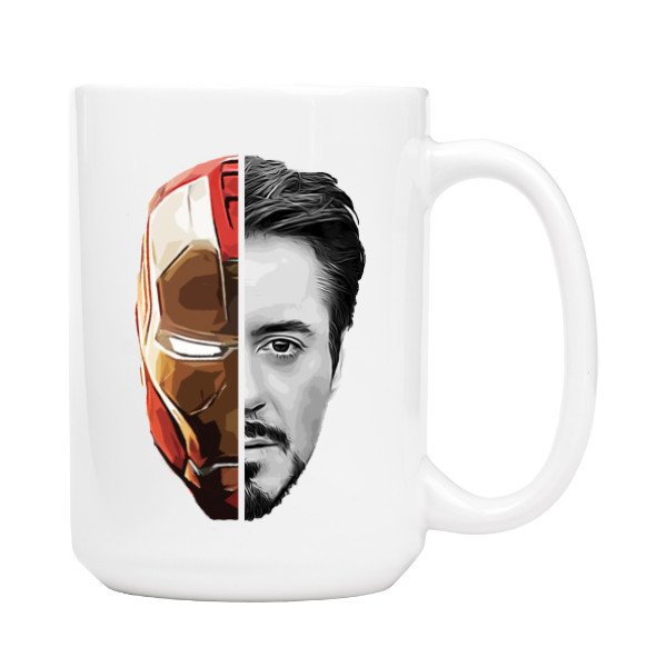Hrnek velký bílý s potiskem Iron Man - Robert Dawney hrnek