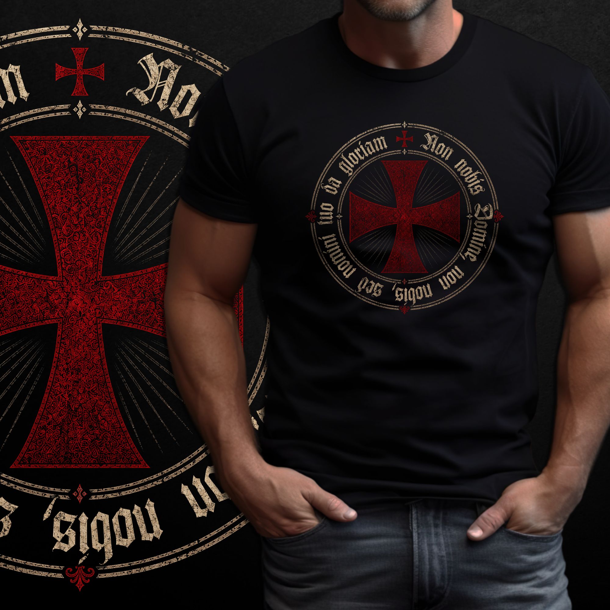 Tričko s potiskem Kříž templářů - Non Nobis Domine