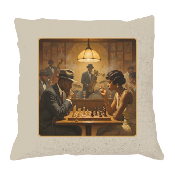 Linen pillow s potiskem Jazz & Chess ke spaní