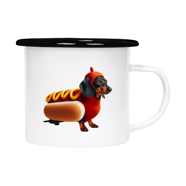 Plecháček - smaltový lem s potiskem Jezevčík hotdog