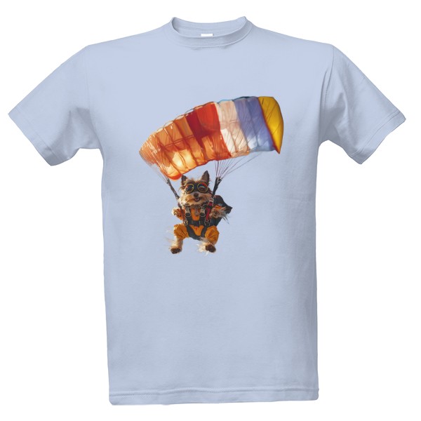 Tričko s potlačou Jorkšír vo vzduchu s padákom