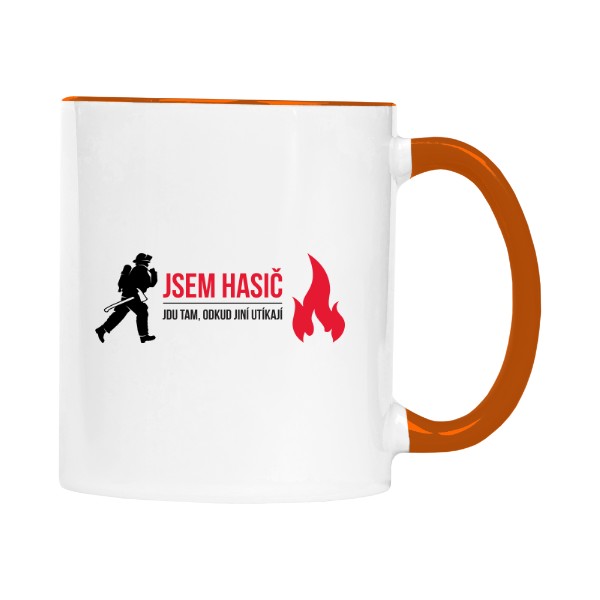 Hrnek malý barevný s potiskem Jsem hasič a běžím k ohni