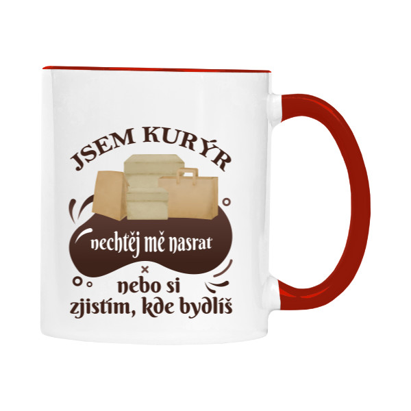Hrnek malý barevný s potiskem Jsem kurýr