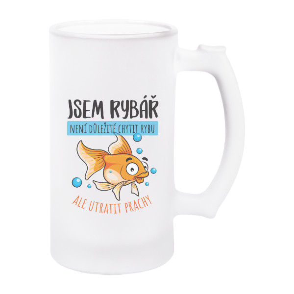 Korbel na pivo - matné sklo s potiskem Jsem rybář
