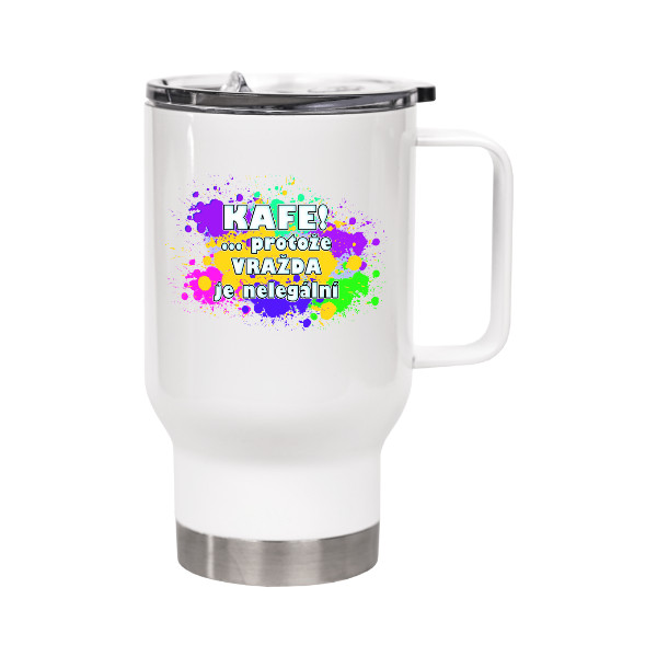 Hrnek malý bílý s potiskem Kafe, protože vražda je nelegální