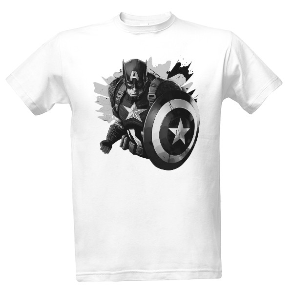 Tričko s potiskem kapitán Amerika 2 černobílý