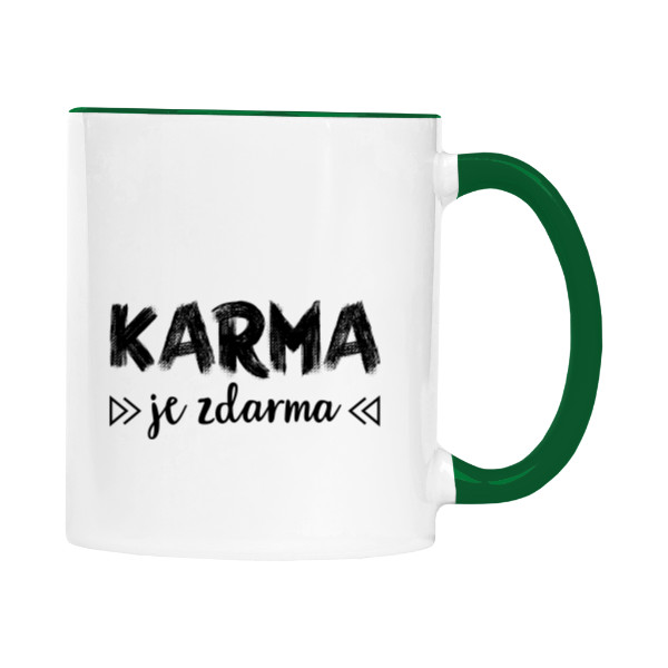 Hrnek malý barevný s potiskem Karma je zdarma