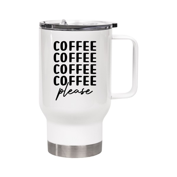 Cestovní termohrnek s uchem s potiskem Kávu prosím 