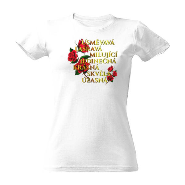 Tričko s potiskem Ke dni matek-Růže a nápis Maminka