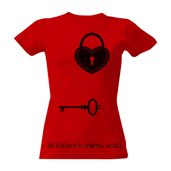 Tričko s potiskem Klíč k srdci - čevená