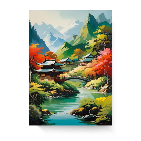 Klidná japonská krajina - plátno
