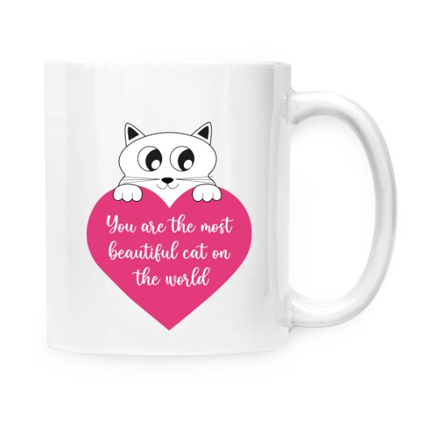Hrnek malý bílý s potiskem Kočičí srdce