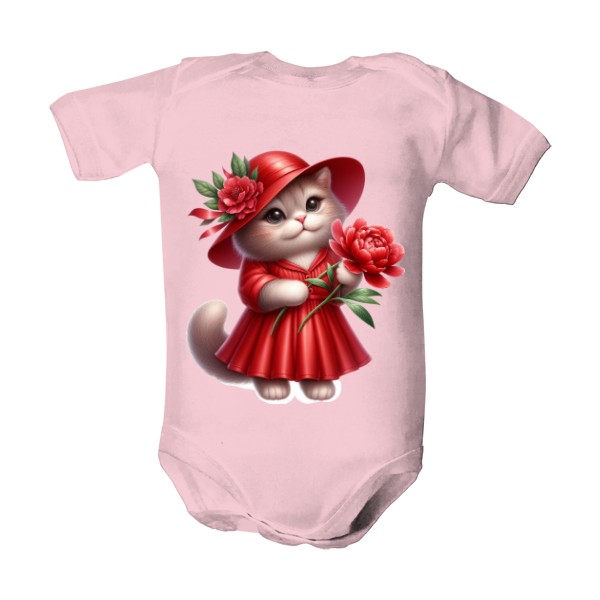 Dětské body  s potiskem Kočička s květinou