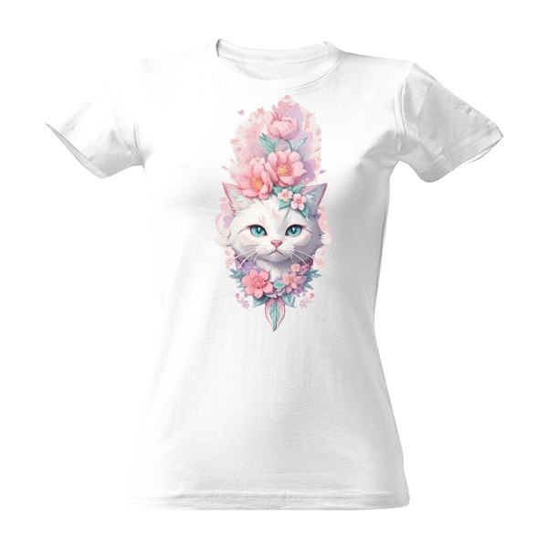 Tričko s potiskem Tričko s kočkou a květinami