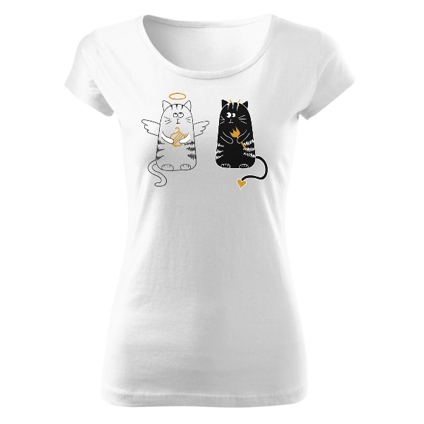 Tričko s potiskem Kočky anděl nebo ďábel