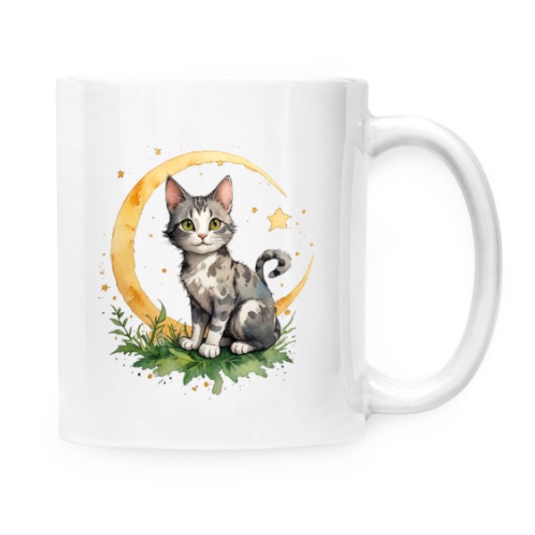 Hrnek malý bílý s potiskem Kočka s hvězdami