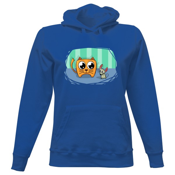 Dámská mikina s kapucí s potiskem Kočka s myškou