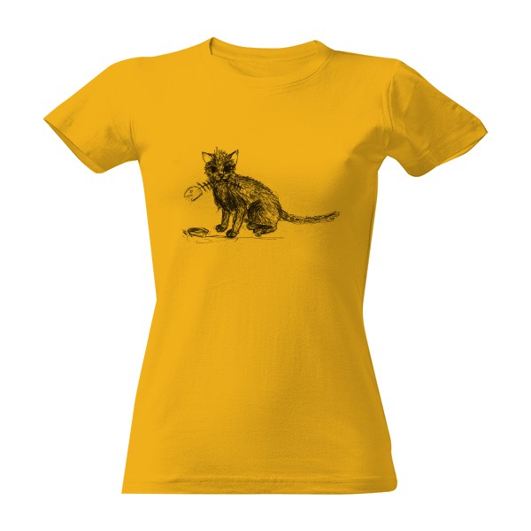 Tričko s potiskem kočka s rybou