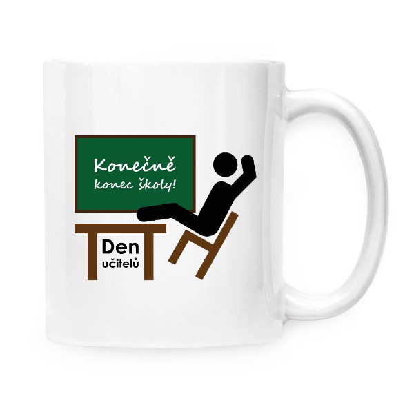 Hrnek malý bílý s potiskem Konečně konec školy!
