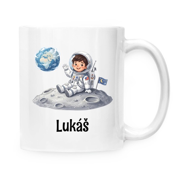 Hrnek malý bílý s potiskem kosmonaut s vlastním jménem