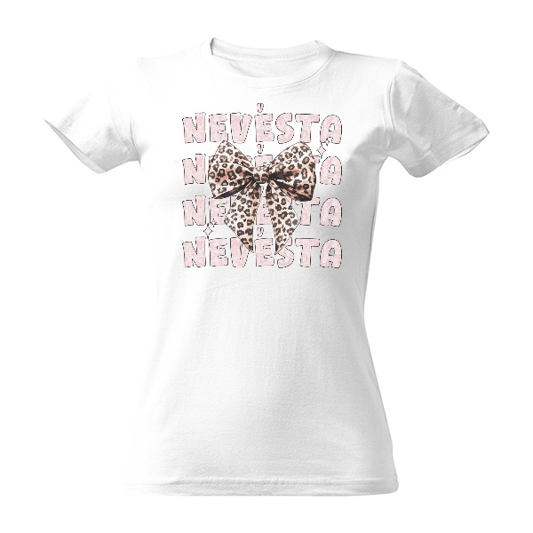 Tričko s potiskem Krajkový nápis nevěsta s mašlí se zvířecím vzorem