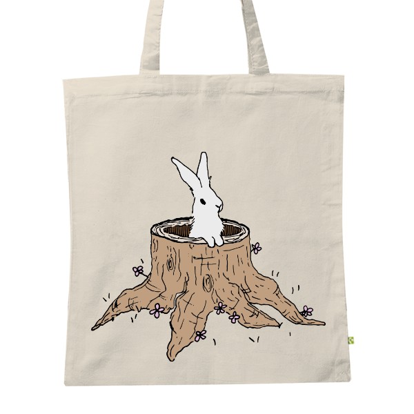 BIO plátěná taška s potiskem Králík a pařez