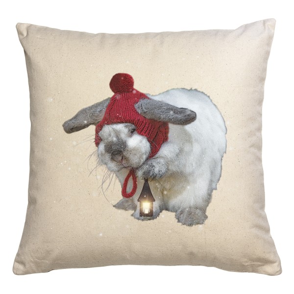 Polštář bavlněný  s potiskem králík skřítek s lucernou