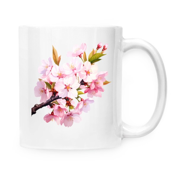 Hrnek malý bílý s potiskem Krásný květ sakury na větvičce