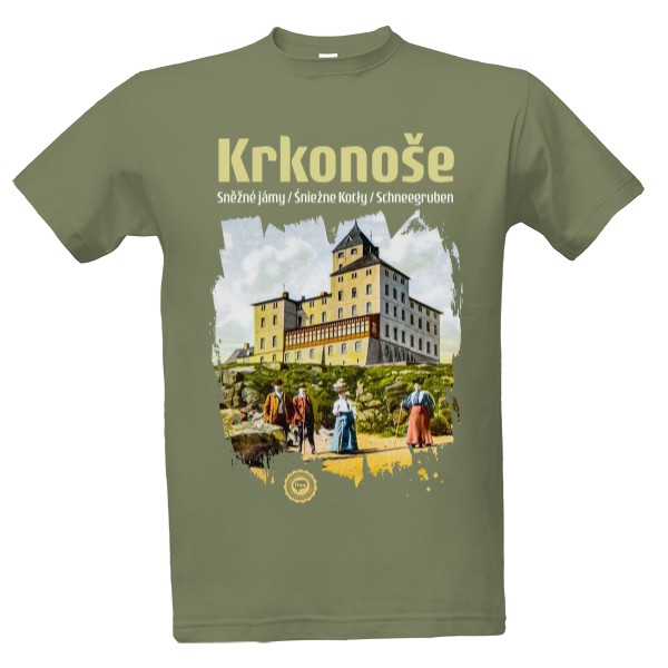 Tričko s potiskem Krkonoše / Sněžné jámy 001 / Khaki