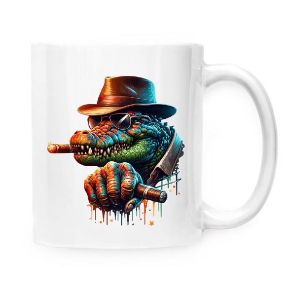 Hrnek malý bílý s potiskem Krokodýl drsnák 2