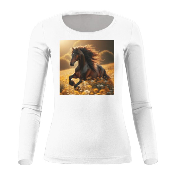 Tričko s potiskem kůň na louce
