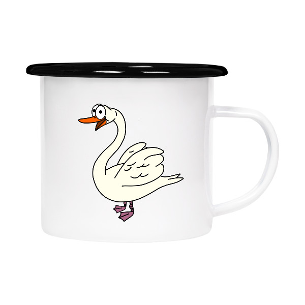 Tin mug - enamel hem s potiskem Labuť plecháček