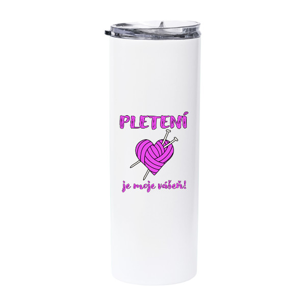 Nerezová svítící nádoba s brčkem  s potiskem Lahev - Pletení je moje vášeň