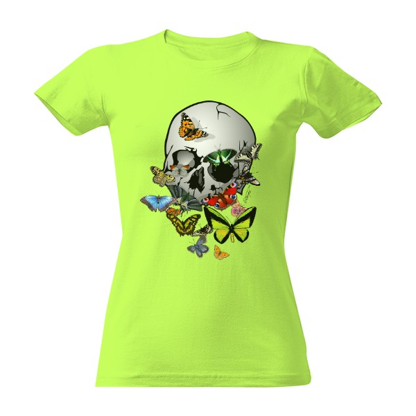 Lebka s barevnými motýli