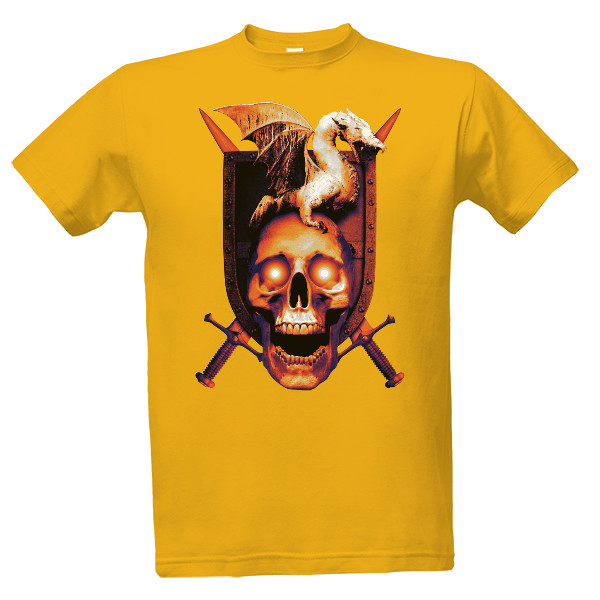 Tričko s potiskem Lebka s mečem a drakem