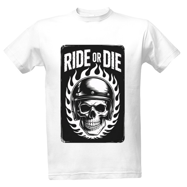 Lebka s přilbou a názvem RIDE OR DIE
