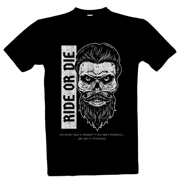 Tričko s potiskem Lebka s vousy a vlasami