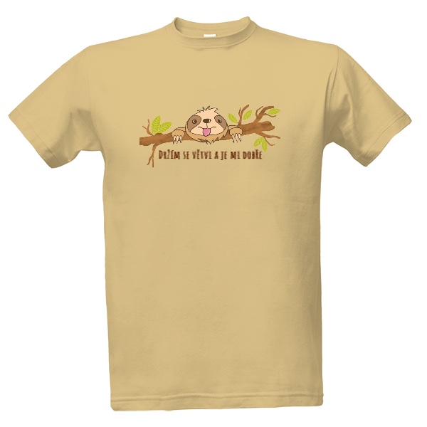 Tričko s potiskem Lenochod držím se větve