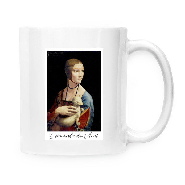 Hrnek malý bílý s potiskem Leonardo da Vinci