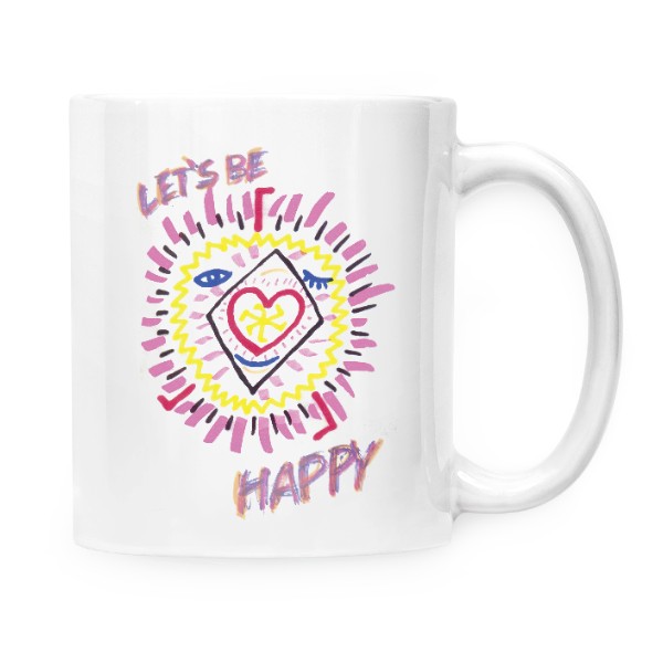 Hrnek malý bílý s potiskem Lets Be Happy 2014