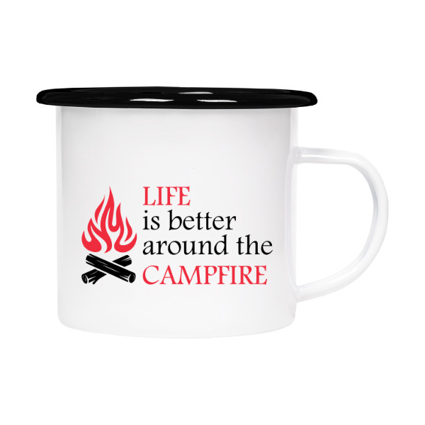 Plecháček - smaltový lem s potiskem Life around the campfire