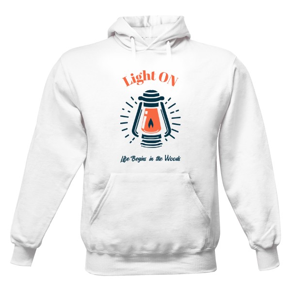 Pánská mikina s kapucí s potiskem Light ON - život začíná v lese