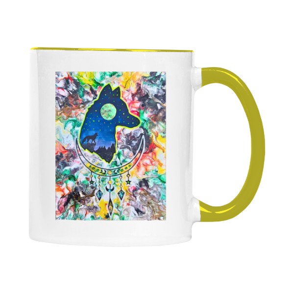 Hrnek malý barevný s potiskem Liška – Mystický zvířecí motiv měsíce a hvězd